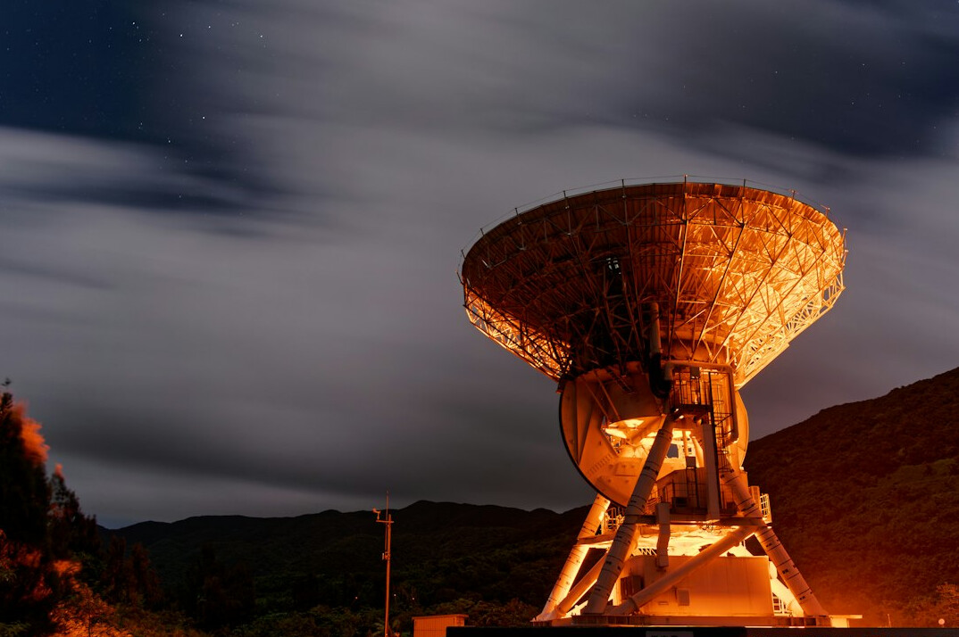 radio telescope at night
